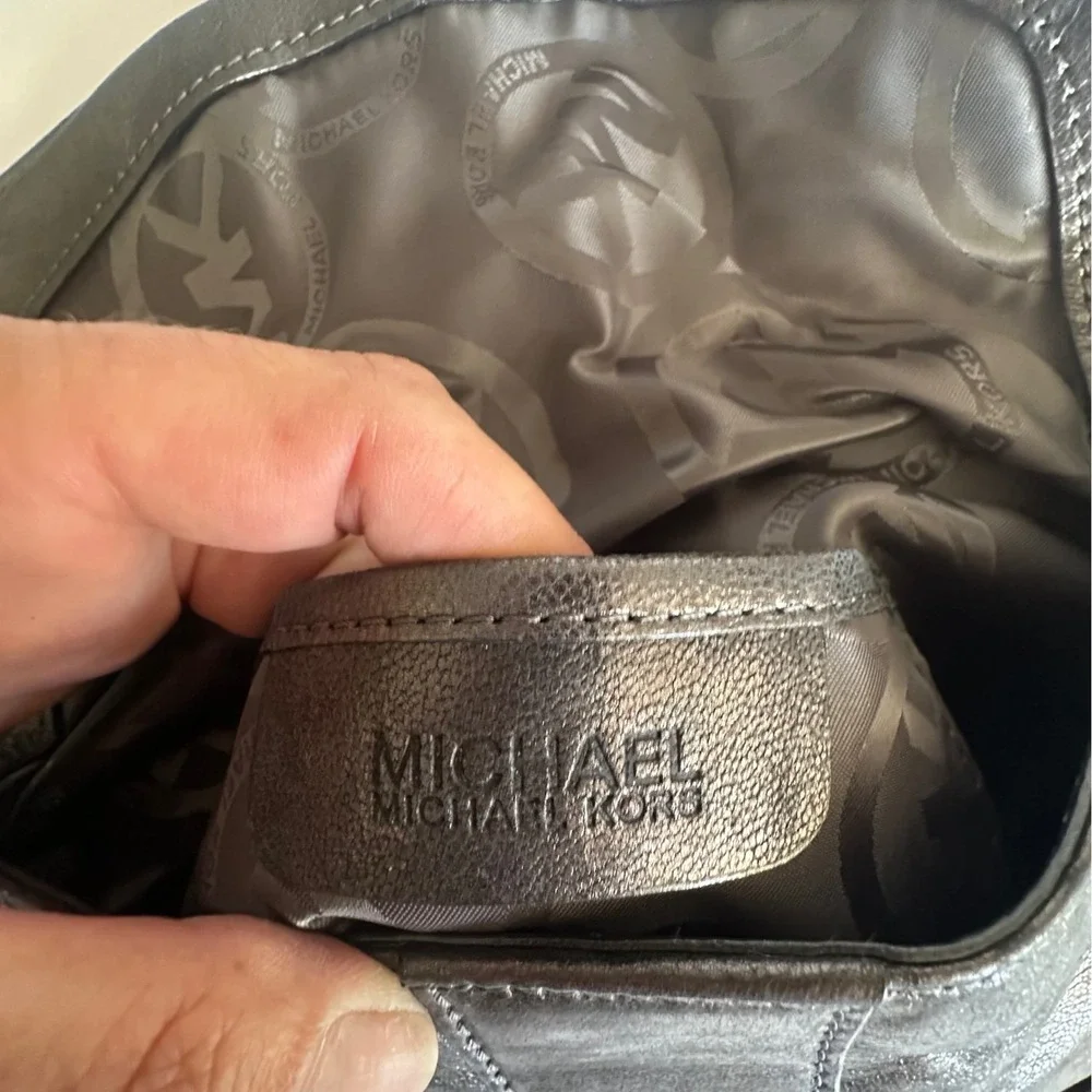 Y2K Michael Kors Heidi Clutch Metallic Pewter Leather Buckle Evening Bag NEW